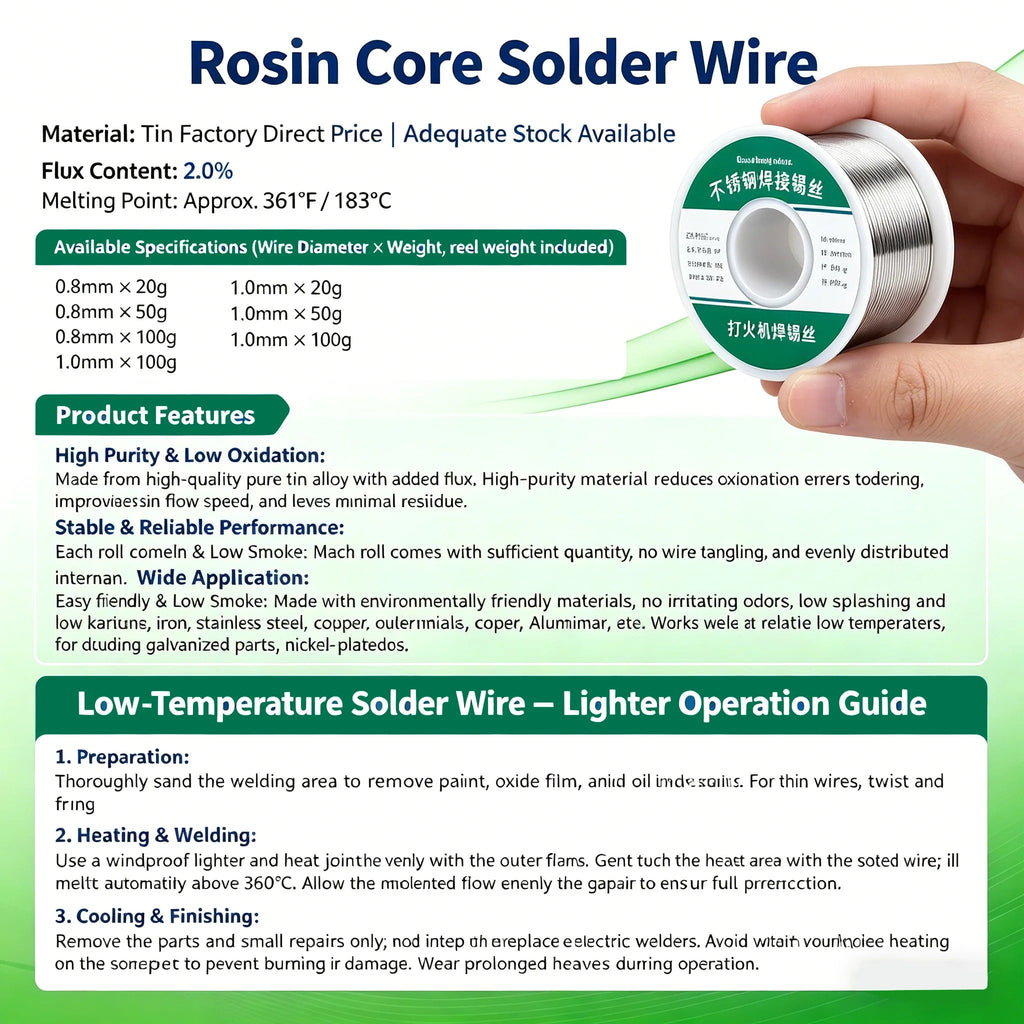 0.8mm 1.0mm 20g 50g 100g Soldering Tin Wire Tin Melt Rosin Core Solder Soldering Wire Roll No-clean FLUX 2.0% - PrimeNest