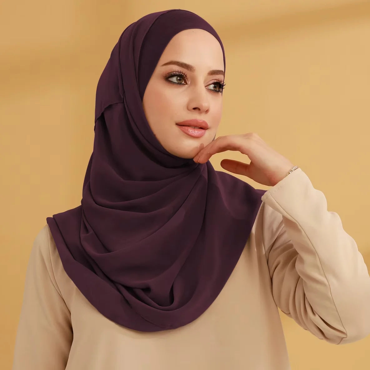 Hot Selling Chiffon Hijab with a Matching Cotton Inner for Women Hijab Shawl Underscarf
