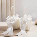 1-2pcs Pearl Handle Flower Basket Satin White Western Rustic Bowknot Wedding Basket Foldable Flower Basket For Floral Petals - PrimeNest