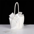 1-2pcs Pearl Handle Flower Basket Satin White Western Rustic Bowknot Wedding Basket Foldable Flower Basket For Floral Petals - PrimeNest