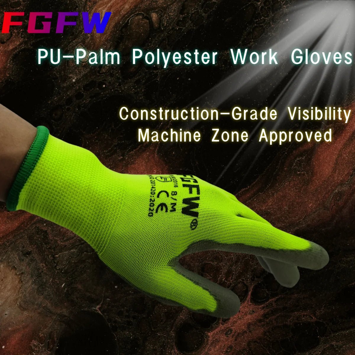 10 Pairs PU Coated Work Gloves - Lightweight, Durable Safety Gloves EN 388/ISO20471 Certified, Sizes S/M/L/XL - PrimeNest