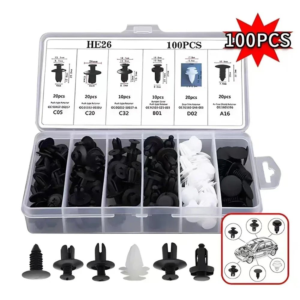 100/50PCS Auto Fastener Clips Kit - Multi-Size Retainers for Car Fender, Bumper, Door & Panel Trim - PrimeNest