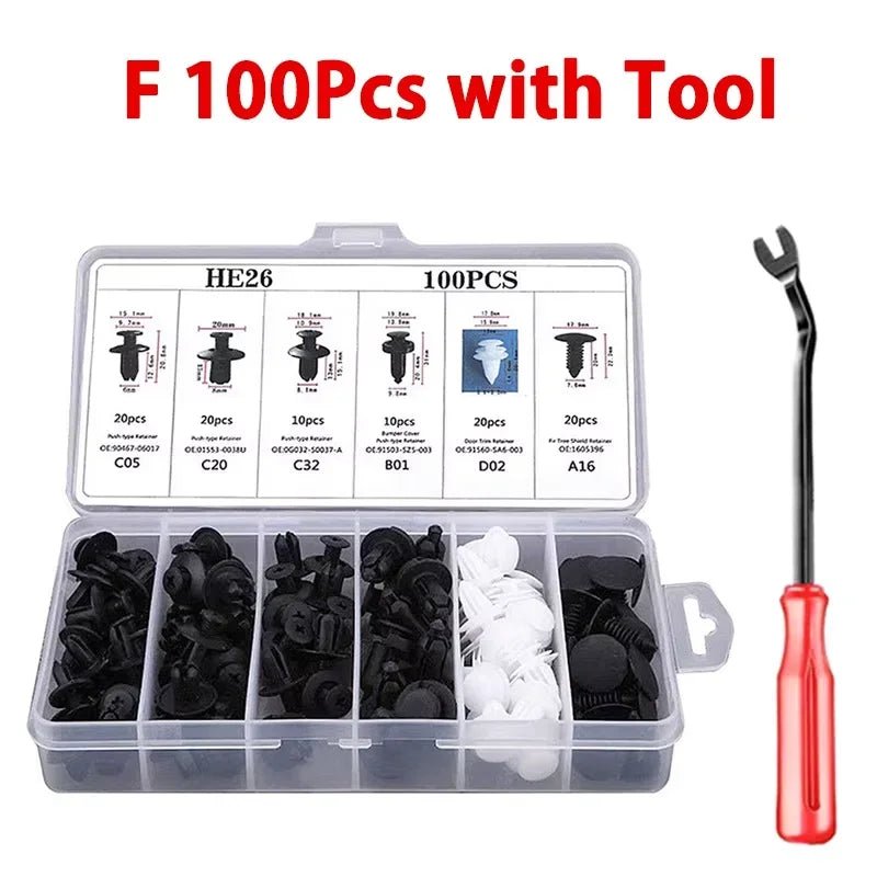 100/50PCS Auto Fastener Clips Kit - Multi-Size Retainers for Car Fender, Bumper, Door & Panel Trim - PrimeNest