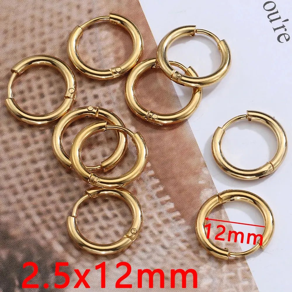 10pcs 8-14mm Stainless Steel Ear Hoop Gold Color Earring for Women Men DIY Jewelry Making Earring Punk Hiphop Piercing Accessory - PrimeNest
