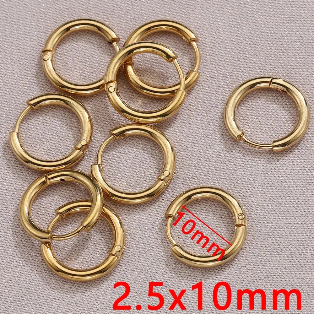 10pcs 8-14mm Stainless Steel Ear Hoop Gold Color Earring for Women Men DIY Jewelry Making Earring Punk Hiphop Piercing Accessory - PrimeNest