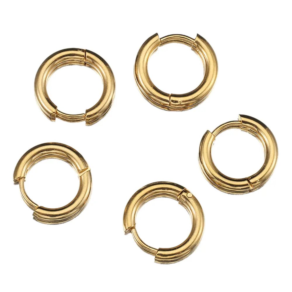 10pcs 8-14mm Stainless Steel Ear Hoop Gold Color Earring for Women Men DIY Jewelry Making Earring Punk Hiphop Piercing Accessory - PrimeNest