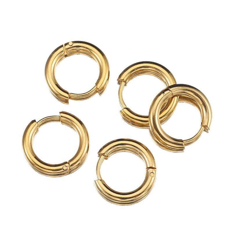 10pcs 8-14mm Stainless Steel Ear Hoop Gold Color Earring for Women Men DIY Jewelry Making Earring Punk Hiphop Piercing Accessory - PrimeNest