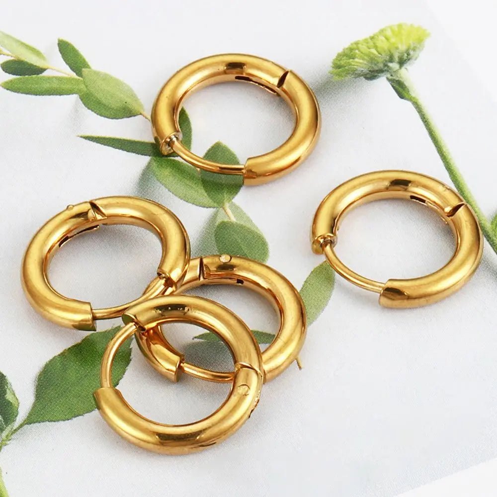 10pcs 8-14mm Stainless Steel Ear Hoop Gold Color Earring for Women Men DIY Jewelry Making Earring Punk Hiphop Piercing Accessory - PrimeNest
