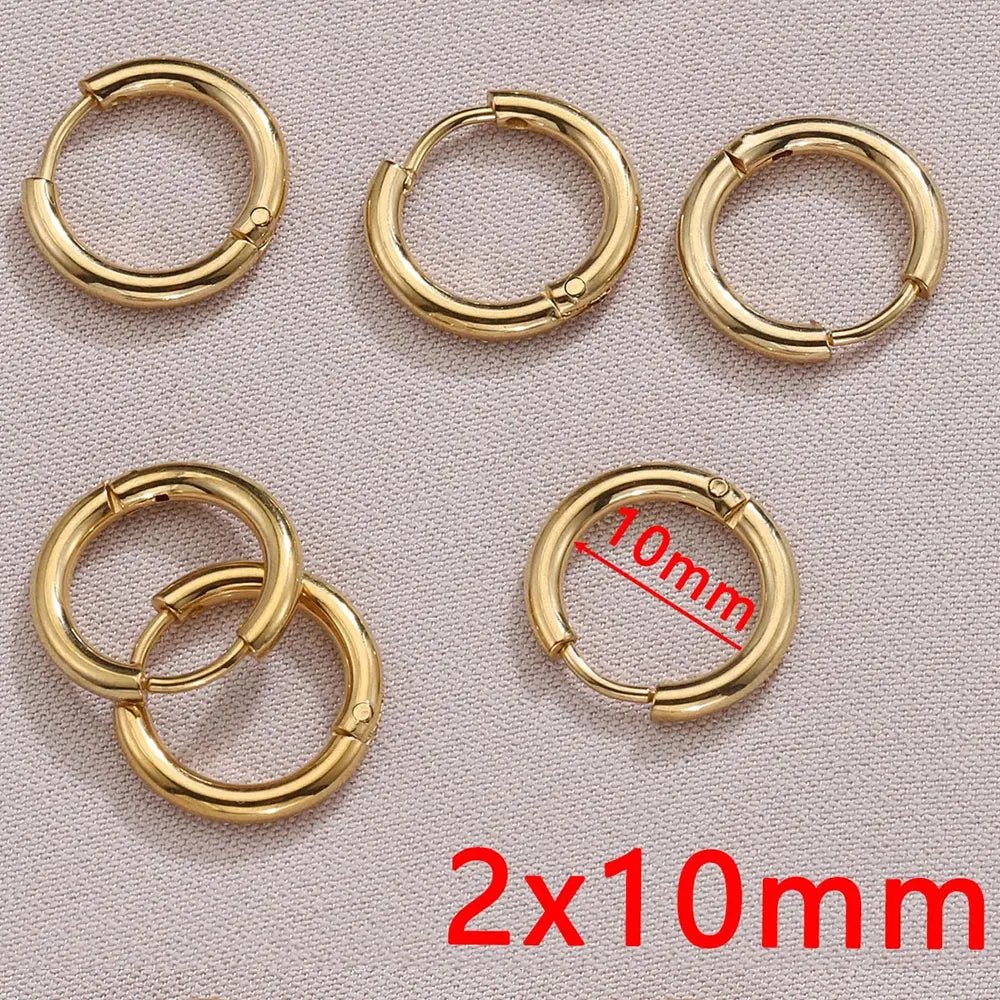 10pcs 8-14mm Stainless Steel Ear Hoop Gold Color Earring for Women Men DIY Jewelry Making Earring Punk Hiphop Piercing Accessory - PrimeNest