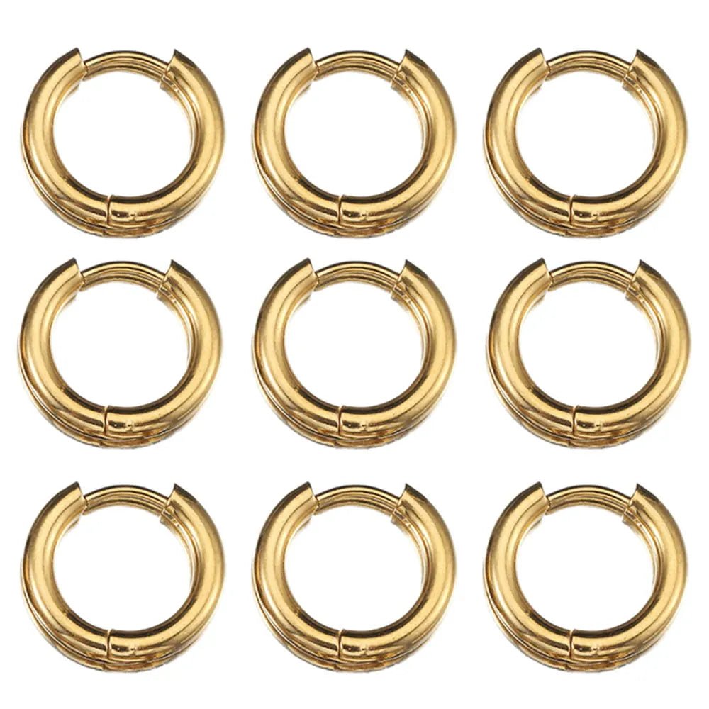 10pcs 8-14mm Stainless Steel Ear Hoop Gold Color Earring for Women Men DIY Jewelry Making Earring Punk Hiphop Piercing Accessory - PrimeNest