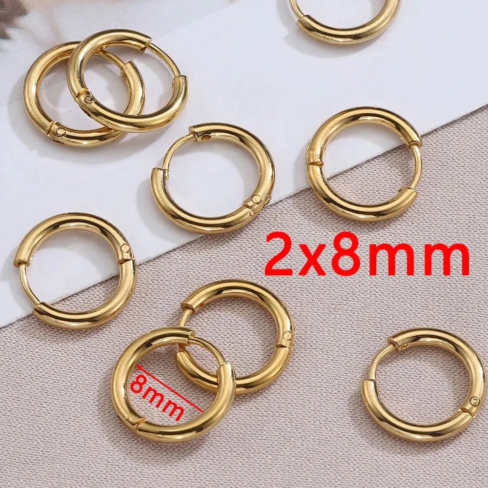 10pcs 8-14mm Stainless Steel Ear Hoop Gold Color Earring for Women Men DIY Jewelry Making Earring Punk Hiphop Piercing Accessory - PrimeNest