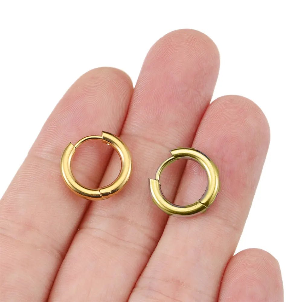 10pcs 8-14mm Stainless Steel Ear Hoop Gold Color Earring for Women Men DIY Jewelry Making Earring Punk Hiphop Piercing Accessory - PrimeNest