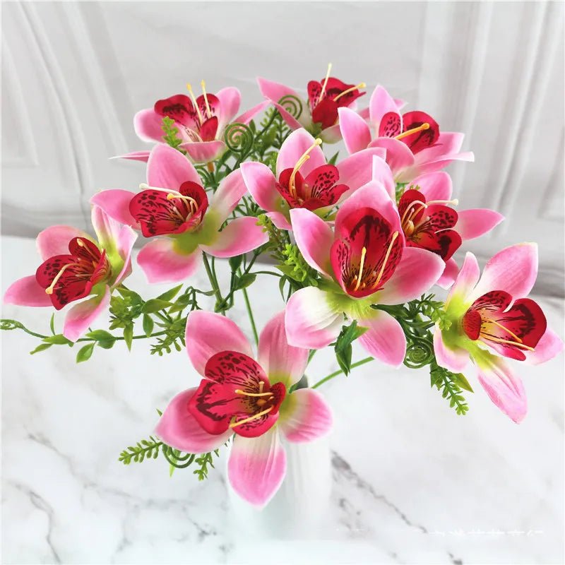 10Pcs/Bouquet Artificial Orchid Flore White Silk Fake Orchid Flower DIY Wedding Back Road Home Desk Vase Accessories Faux Flores - PrimeNest
