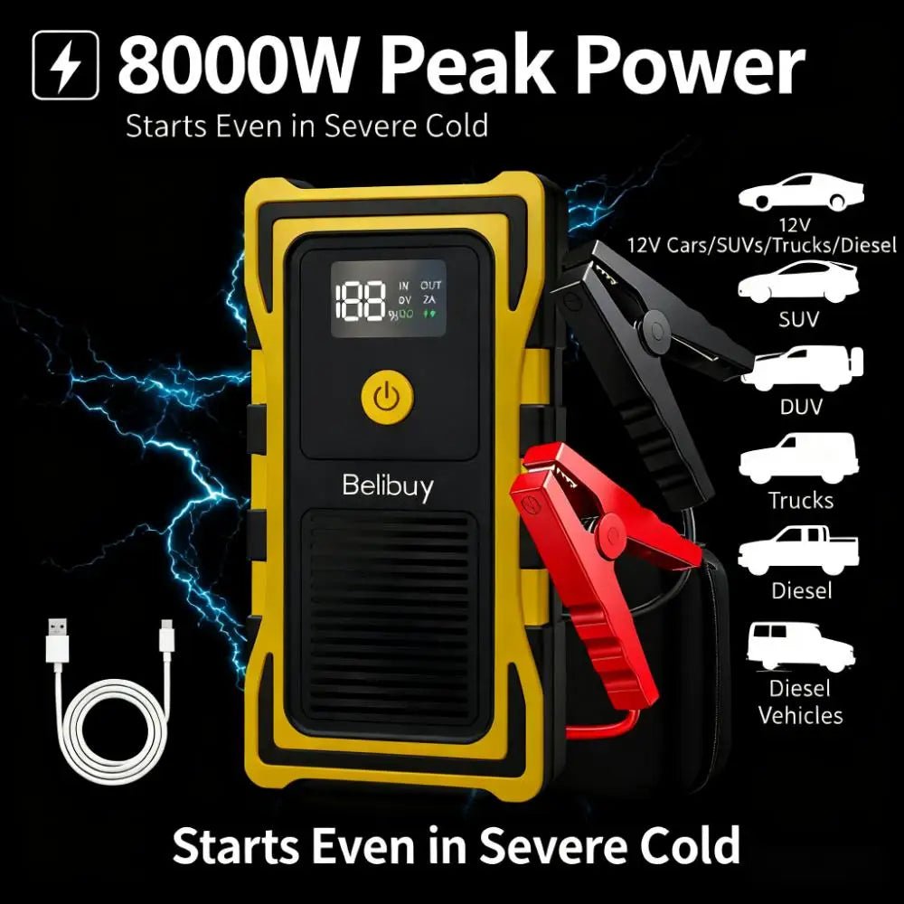 12VCar Battery Starter,5000mAh Portable Emergency Jump Starter,Auto Engine Booster,Vehicle Electronic Accessory,Emergency Tool - PrimeNest