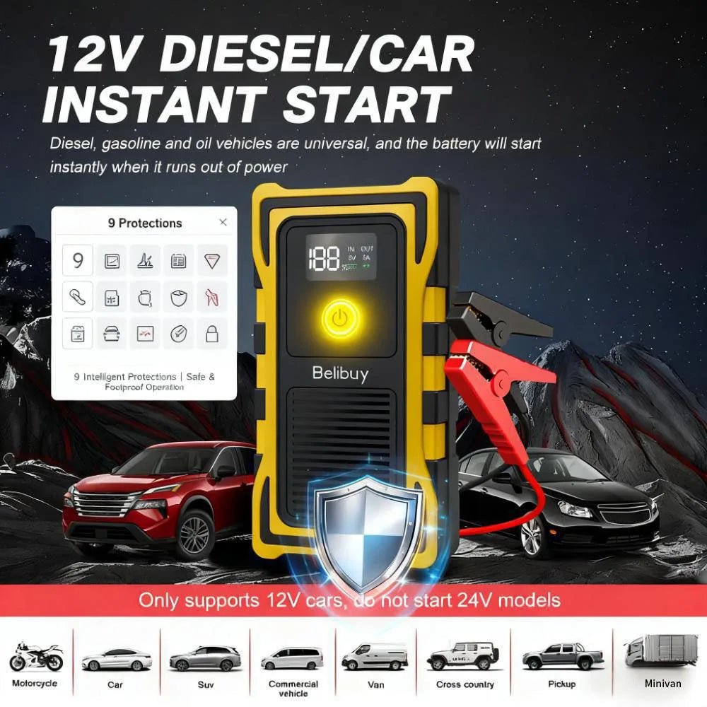 12VCar Battery Starter,5000mAh Portable Emergency Jump Starter,Auto Engine Booster,Vehicle Electronic Accessory,Emergency Tool - PrimeNest