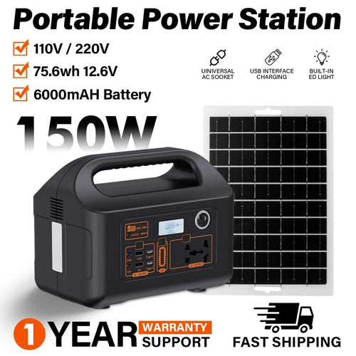 150W Portable Power Station Power Generator 110V 220V LED Light Emergency Solar Power Bank for Outdoor Camping Travel - PrimeNest