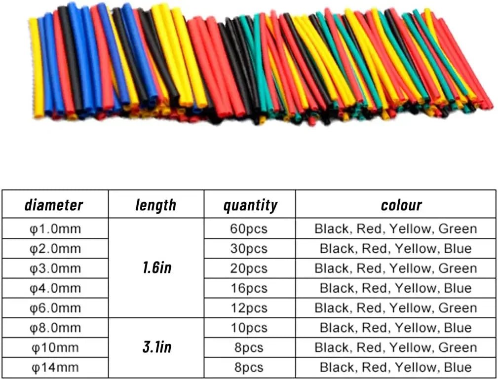164/328PCS Heat Shrink Tubing 2:1Wire Cable Wrap Assortment Electric Insulation Tube Kit 5 Color 8 Size - PrimeNest