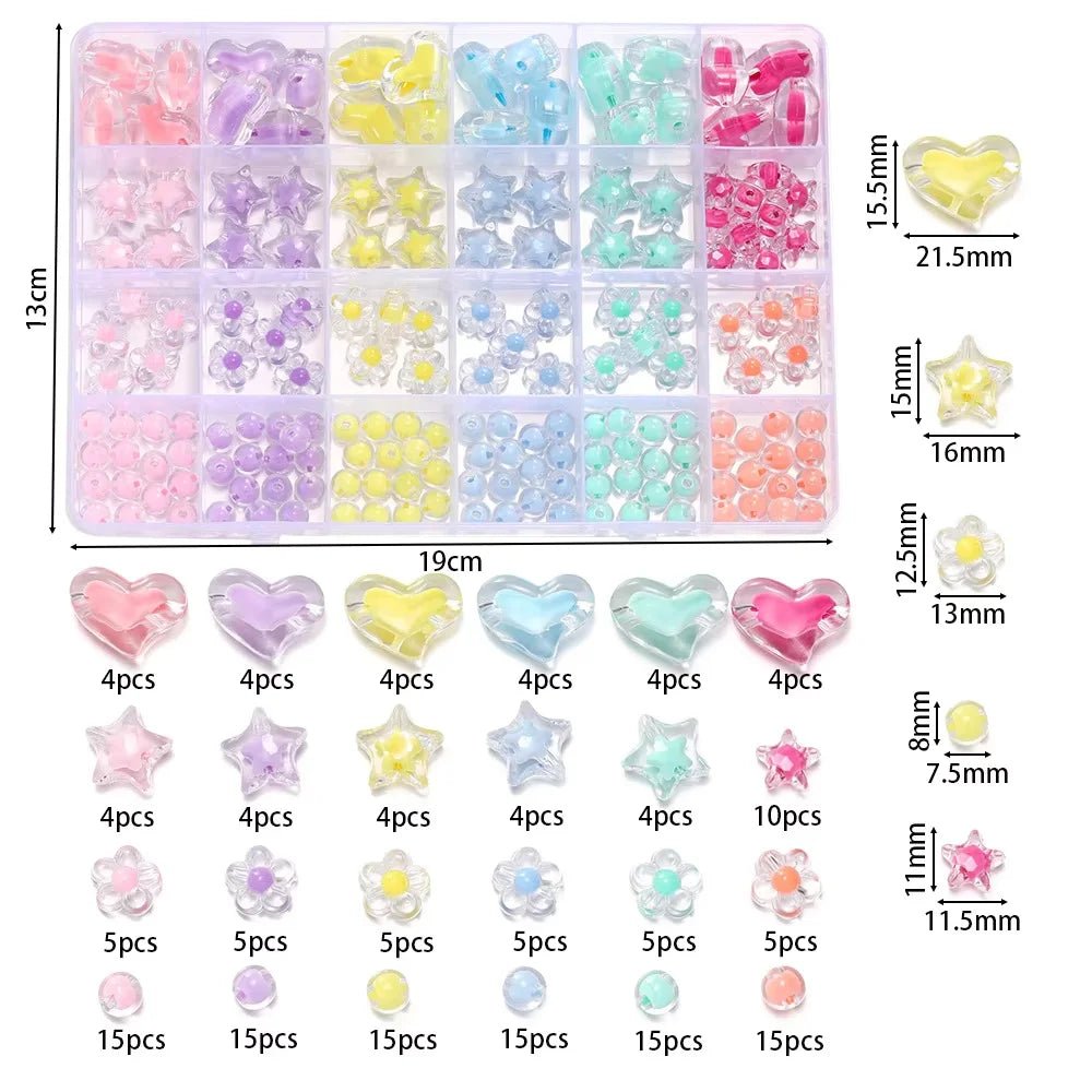 174pcs/Box Heart Acrylic Beads Flower Round Spacer Loose Beads Kits for Bracelet Necklace Jewelry Making Accessories - PrimeNest