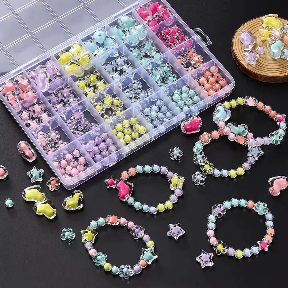 174pcs/Box Heart Acrylic Beads Flower Round Spacer Loose Beads Kits for Bracelet Necklace Jewelry Making Accessories - PrimeNest