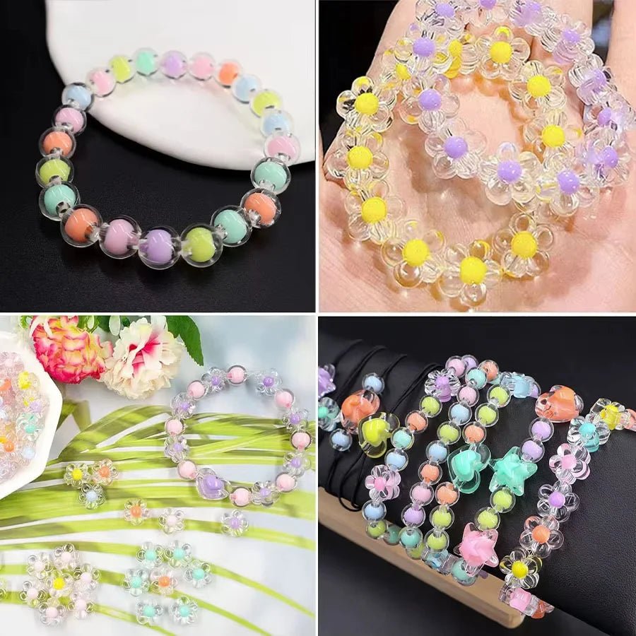 174pcs/Box Heart Acrylic Beads Flower Round Spacer Loose Beads Kits for Bracelet Necklace Jewelry Making Accessories - PrimeNest