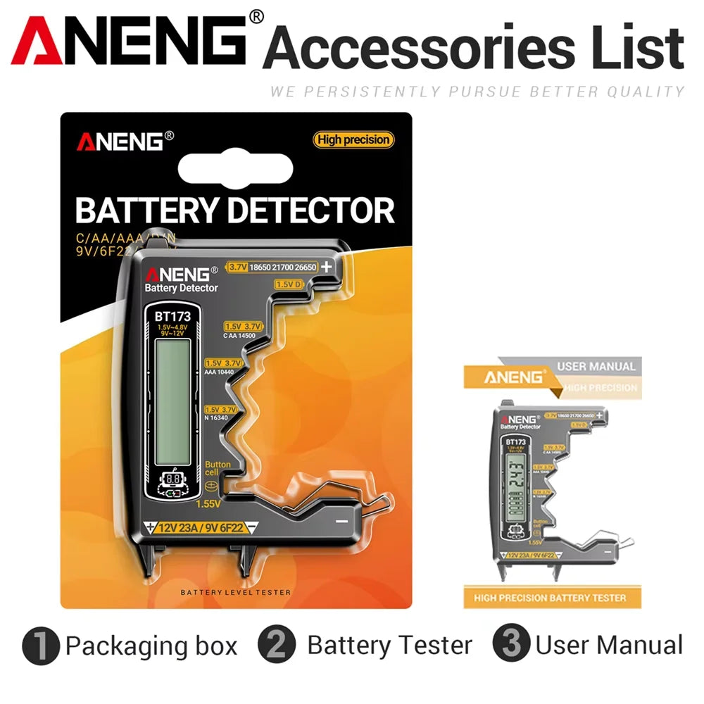ANENG BT173 Battery Voltage Digital Display Tester Portable Universal High Precision 12V 23A/9V 6F22 Button Cell Detection Tools