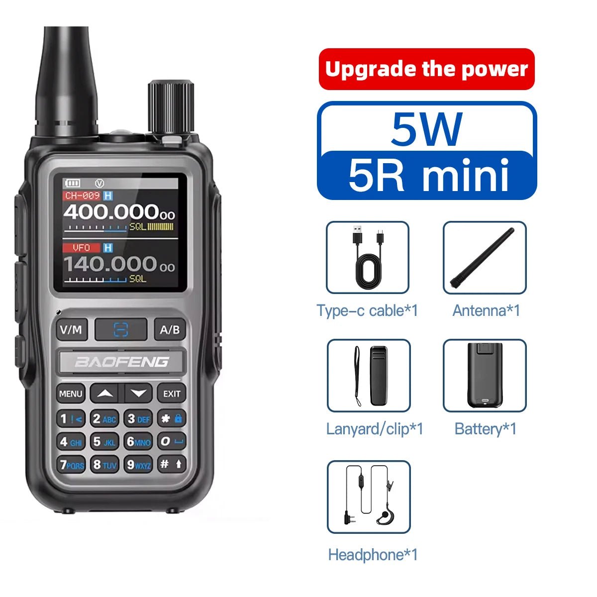 1PC Baofeng UV 5RMINI Wireless Frequency Reading Walkie Talkie AM Long Range Multi-Band Type-C Charger Ham Radio - PrimeNest