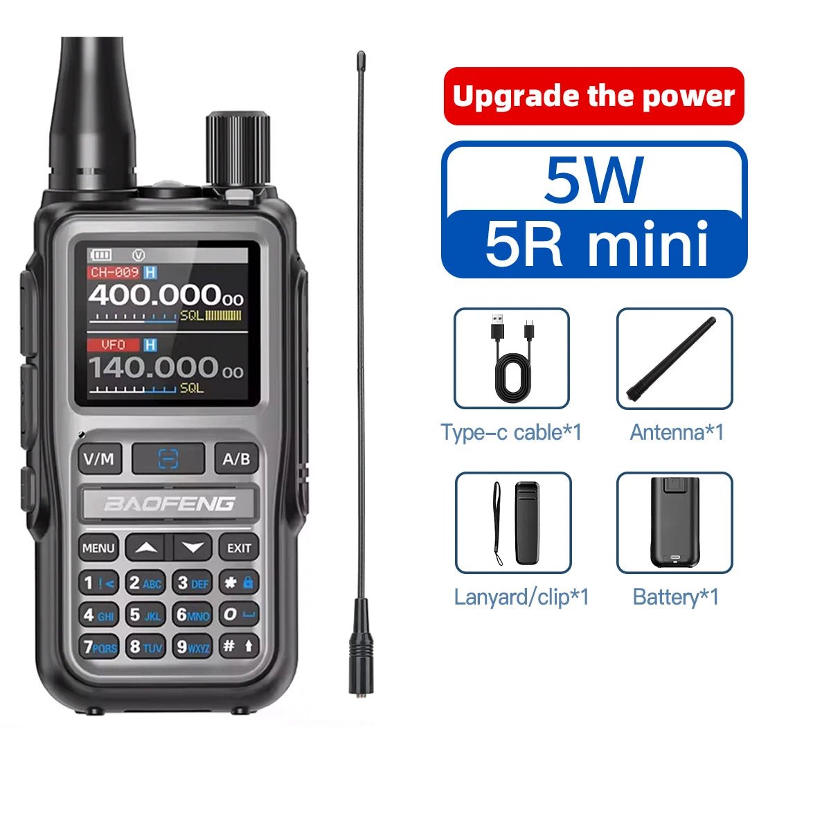 1PC Baofeng UV 5RMINI Wireless Frequency Reading Walkie Talkie AM Long Range Multi-Band Type-C Charger Ham Radio - PrimeNest