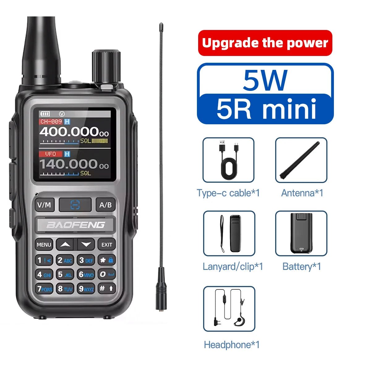 1PC Baofeng UV 5RMINI Wireless Frequency Reading Walkie Talkie AM Long Range Multi-Band Type-C Charger Ham Radio - PrimeNest