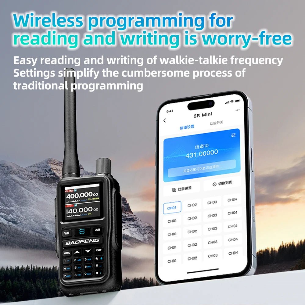 1PC Baofeng UV 5RMINI Wireless Frequency Reading Walkie Talkie AM Long Range Multi-Band Type-C Charger Ham Radio - PrimeNest