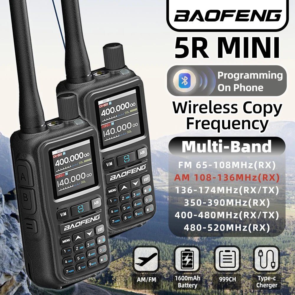 1PC Baofeng UV 5RMINI Wireless Frequency Reading Walkie Talkie AM Long Range Multi-Band Type-C Charger Ham Radio - PrimeNest