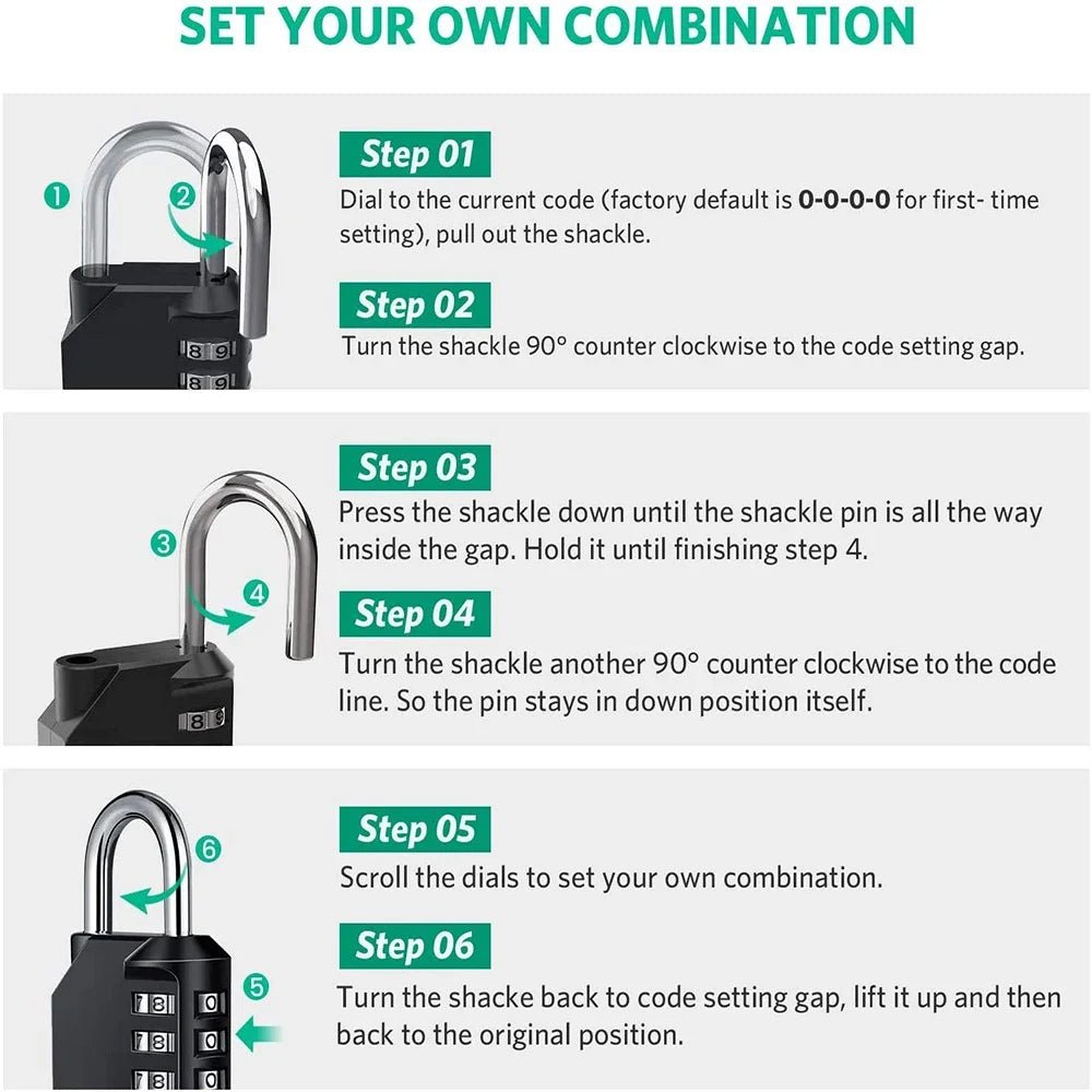 1pc Combination Lock Resettable 4 Digit Padlock with Combination Waterproof and Heavy Duty Combination Padlock Outdoor - PrimeNest