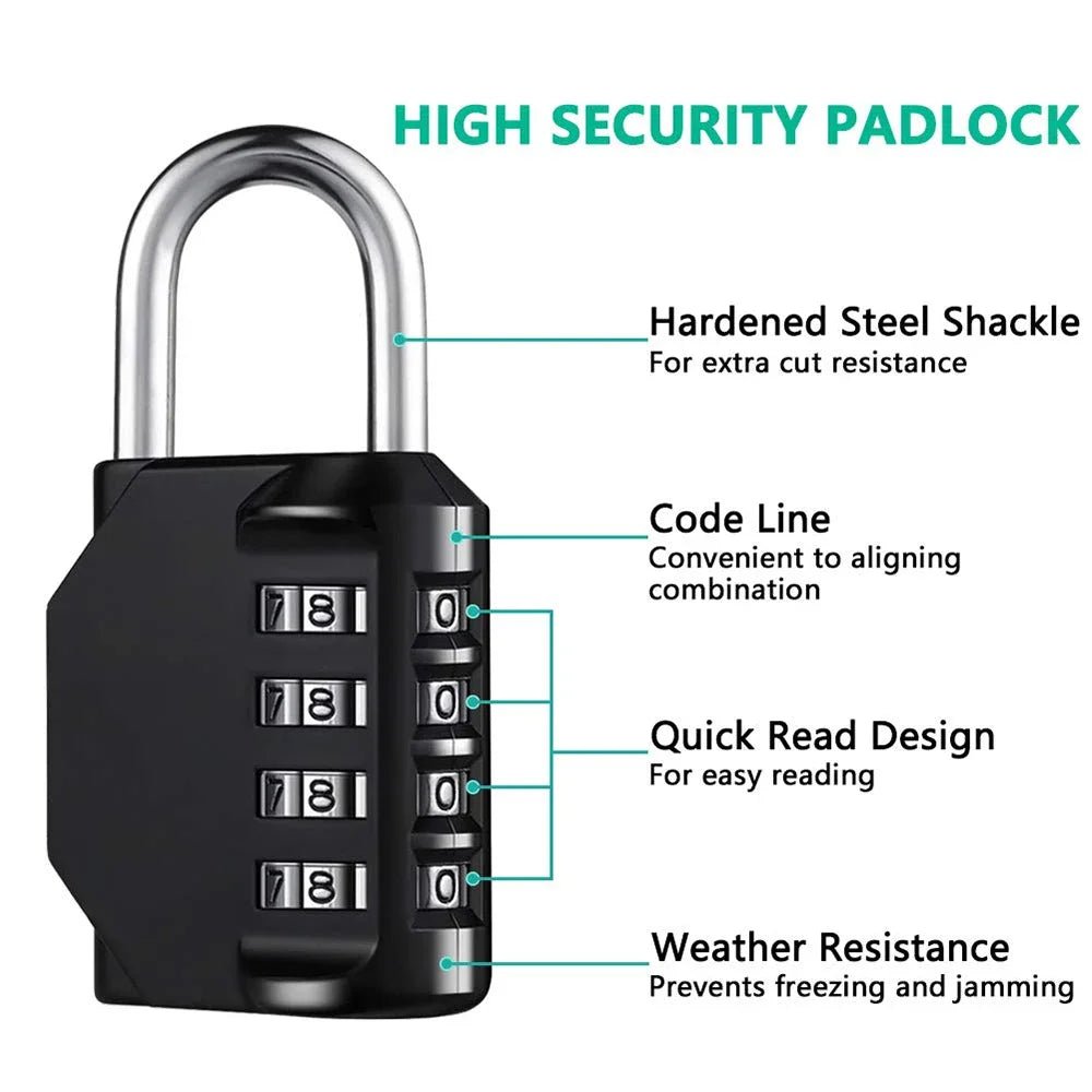 1pc Combination Lock Resettable 4 Digit Padlock with Combination Waterproof and Heavy Duty Combination Padlock Outdoor - PrimeNest