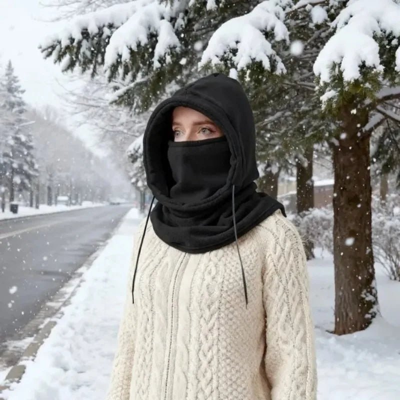 1pc Unisex Winter Balaclava - Windproof Knit Hood with Drawstring, Warm Motorcycle Headgear for Cold Weather,Ski Mask - PrimeNest