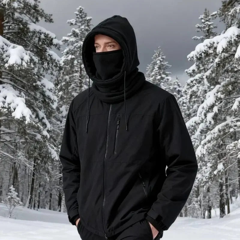 1pc Unisex Winter Balaclava - Windproof Knit Hood with Drawstring, Warm Motorcycle Headgear for Cold Weather,Ski Mask - PrimeNest