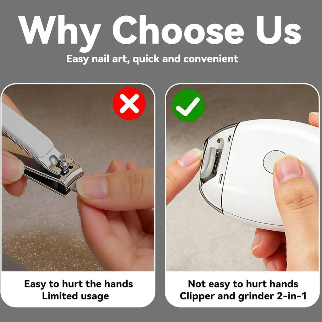 2 IN 1 Electric Nail Trimmer With LED Light Automatic Nail Grinder Trimmer For Baby Adult Mini Manicure Tools Nail Care - PrimeNest