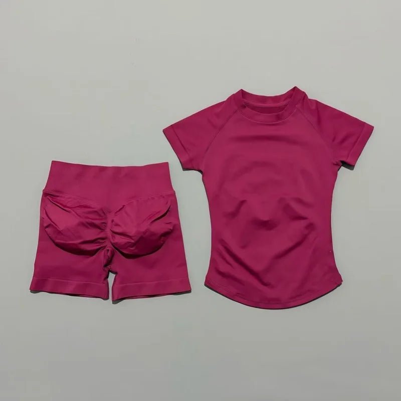 2 Pcs HISTELLO Sports Gym Sets Short Sleeve Seamless Yoga Clothing Fitness Set Women Workout Running Sports Short Leggings Suit - PrimeNest