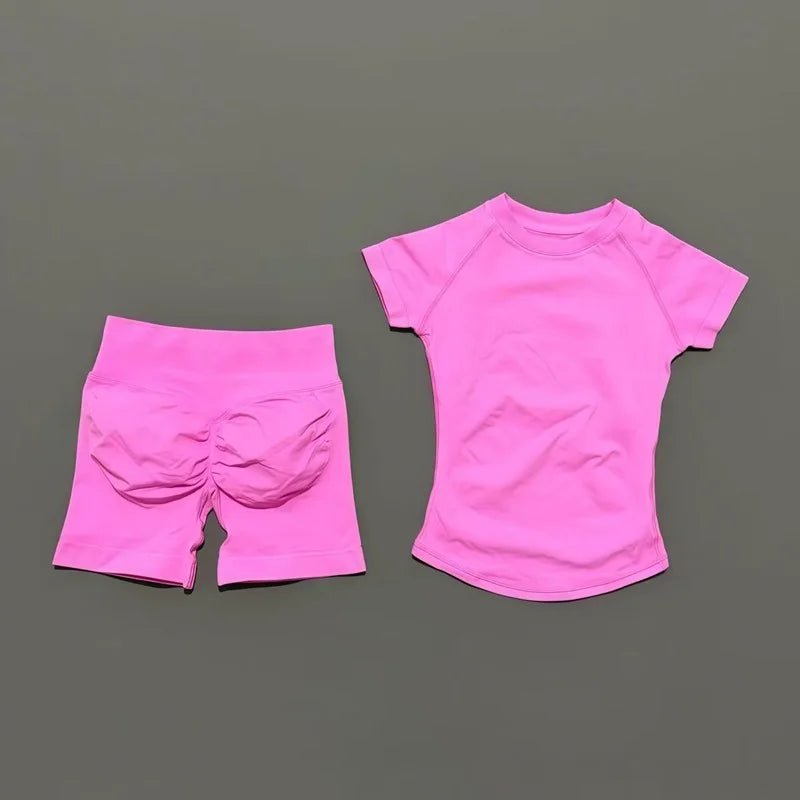 2 Pcs HISTELLO Sports Gym Sets Short Sleeve Seamless Yoga Clothing Fitness Set Women Workout Running Sports Short Leggings Suit - PrimeNest