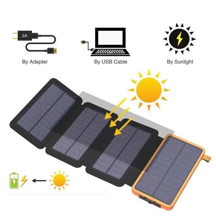 200000mAH Solar Power Bank Folding Solar Panels 5V 2A USB Output Portable Outdoor Camping Sun Power For IPhone Android - PrimeNest