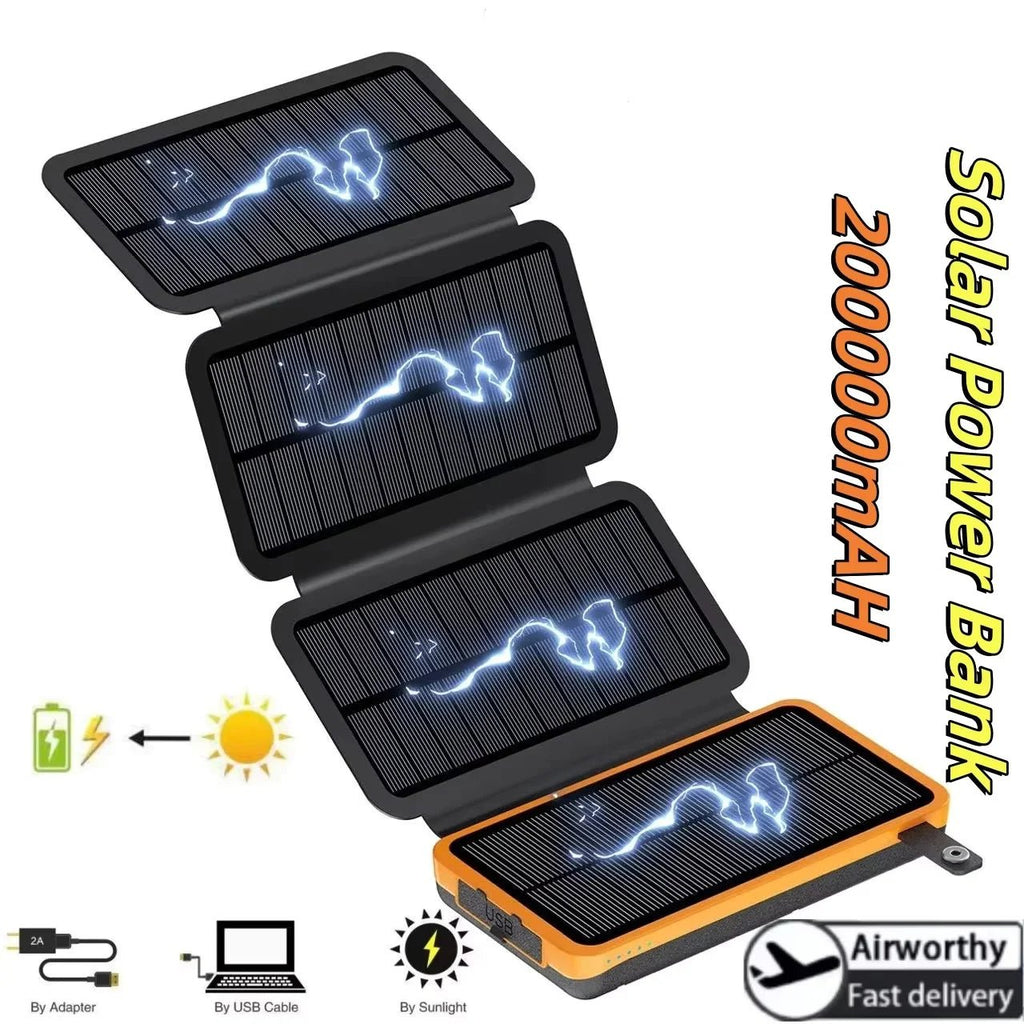 200000mAH Solar Power Bank Folding Solar Panels 5V 2A USB Output Portable Outdoor Camping Sun Power For IPhone Android - PrimeNest