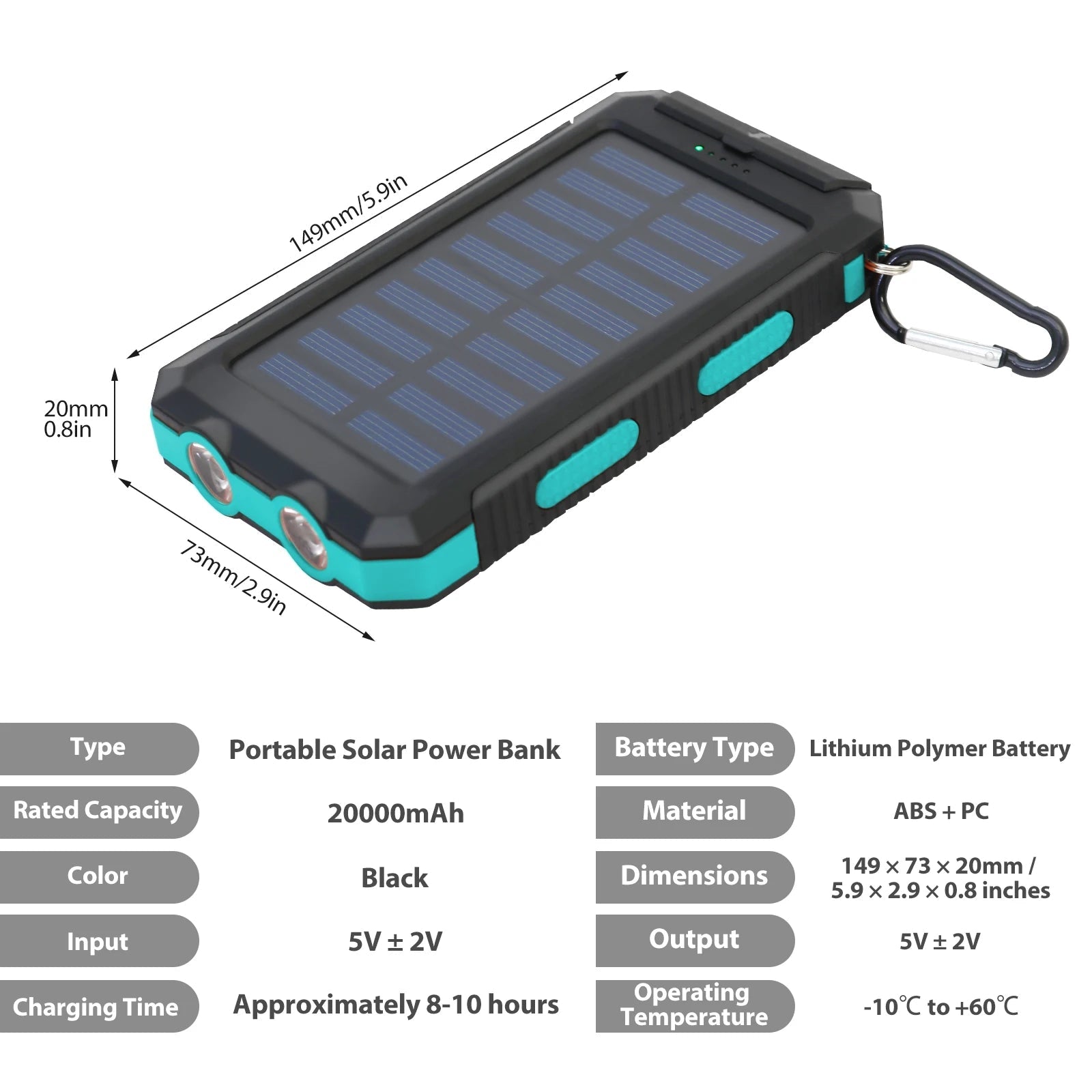 20000mAh Solar Charger Waterproof Portable Solar Power Bank Dual 5V USB Ports 2 LED Flashlight Compass for Outdoor Camping Hik - PrimeNest