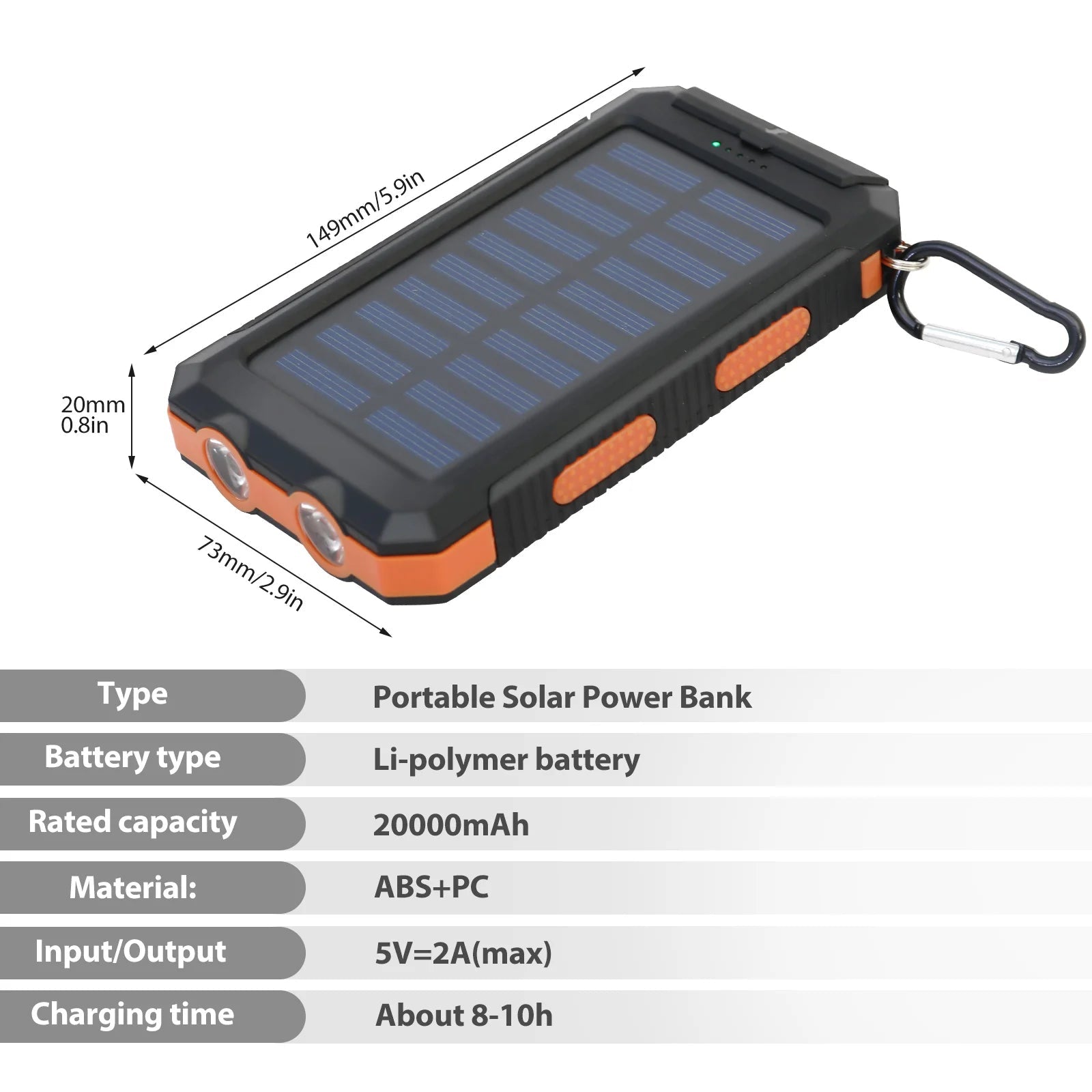 20000mAh Solar Charger Waterproof Portable Solar Power Bank Dual 5V USB Ports 2 LED Flashlight Compass for Outdoor Camping Hik - PrimeNest