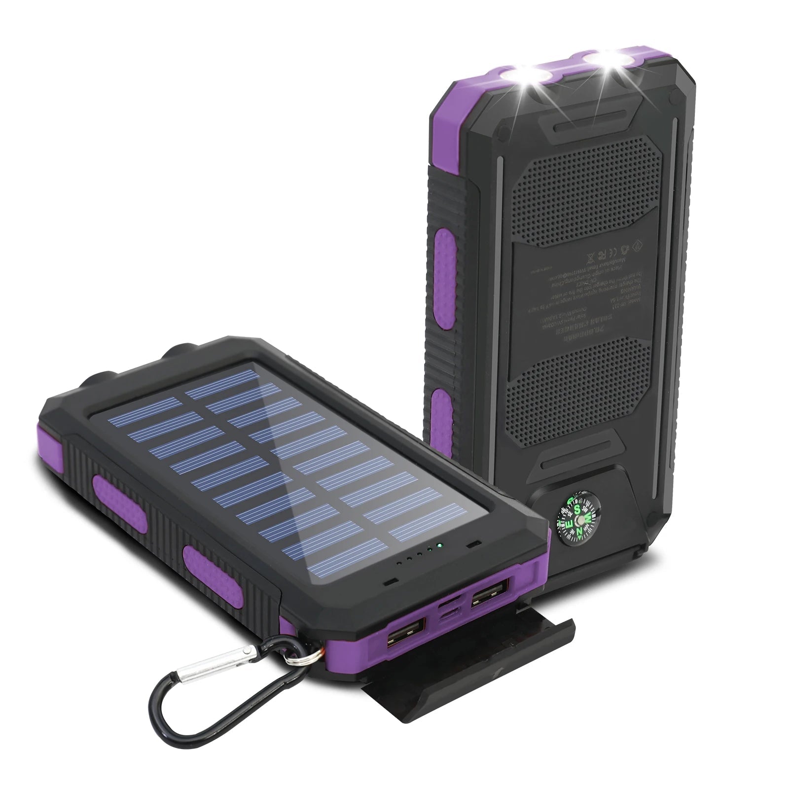 20000mAh Solar Charger Waterproof Portable Solar Power Bank Dual 5V USB Ports 2 LED Flashlight Compass for Outdoor Camping Hik - PrimeNest