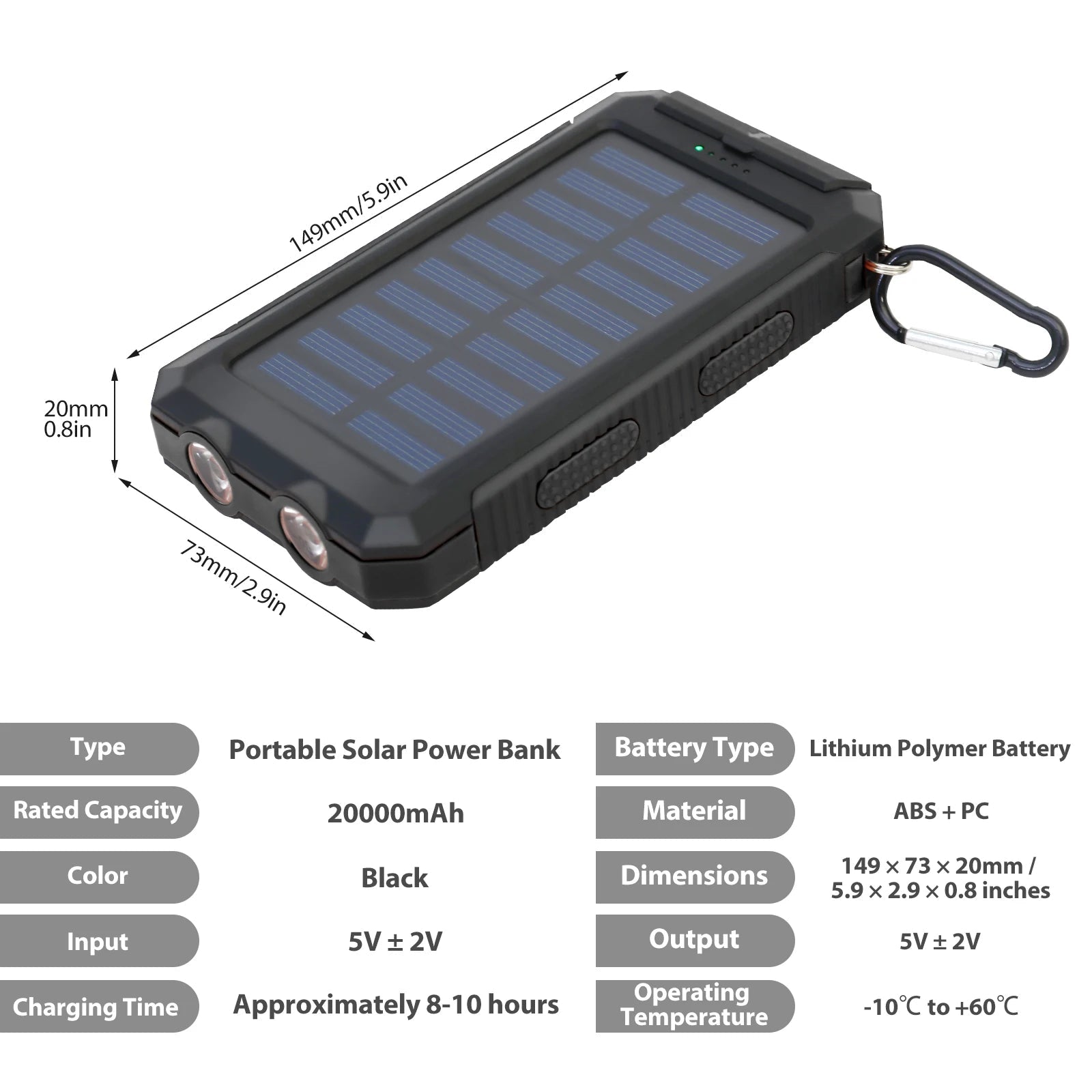 20000mAh Solar Charger Waterproof Portable Solar Power Bank Dual 5V USB Ports 2 LED Flashlight Compass for Outdoor Camping Hik - PrimeNest