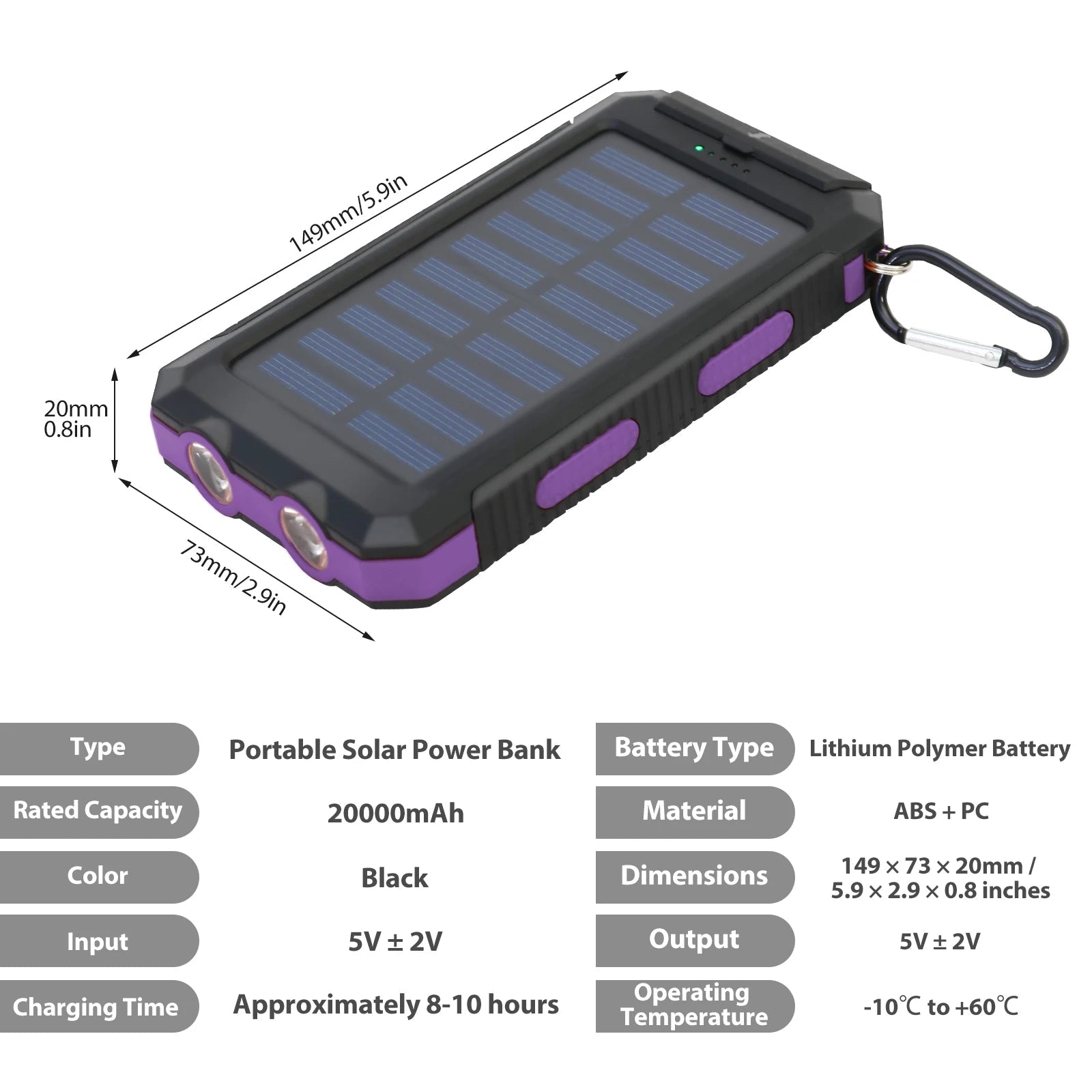 20000mAh Solar Charger Waterproof Portable Solar Power Bank Dual 5V USB Ports 2 LED Flashlight Compass for Outdoor Camping Hik - PrimeNest