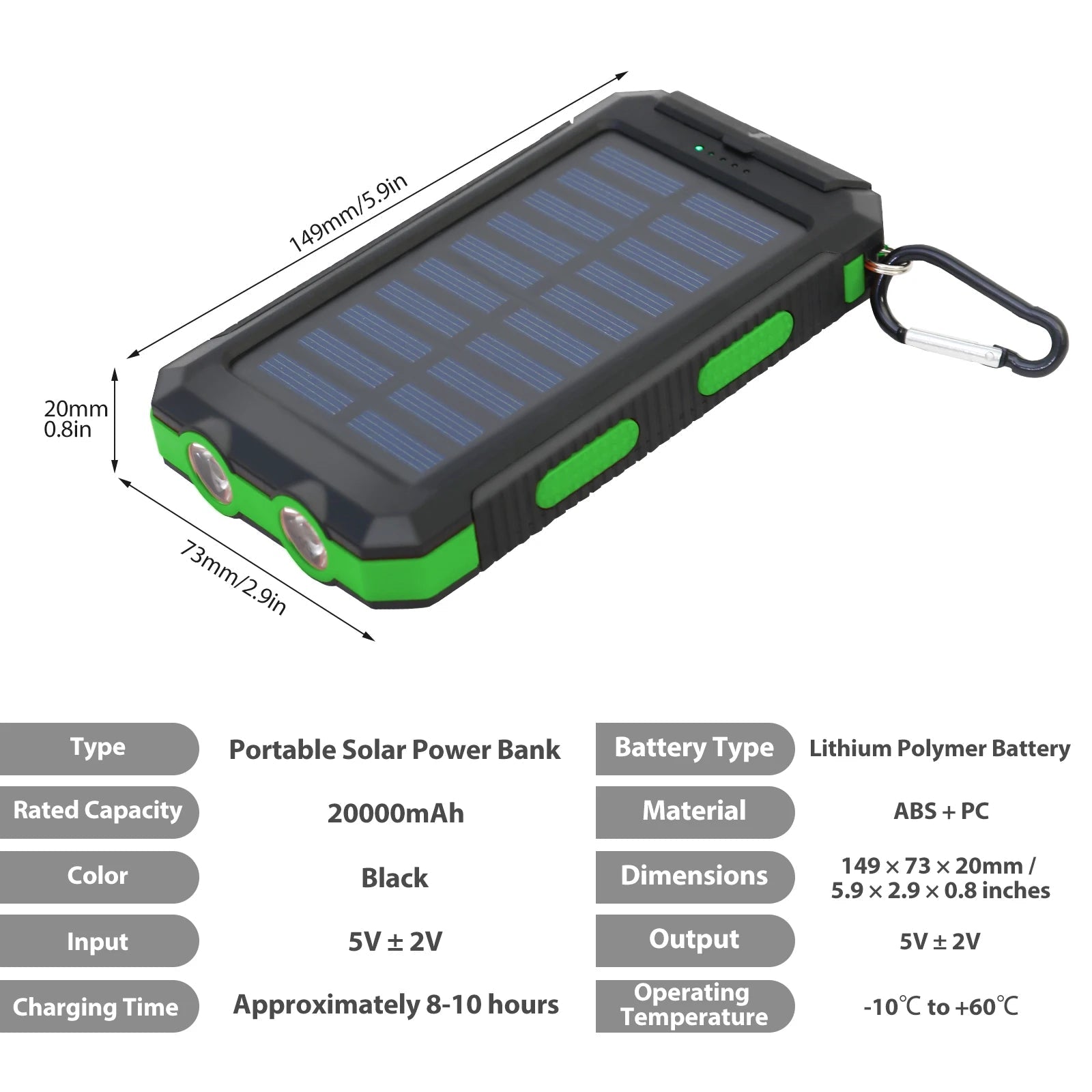 20000mAh Solar Charger Waterproof Portable Solar Power Bank Dual 5V USB Ports 2 LED Flashlight Compass for Outdoor Camping Hik - PrimeNest