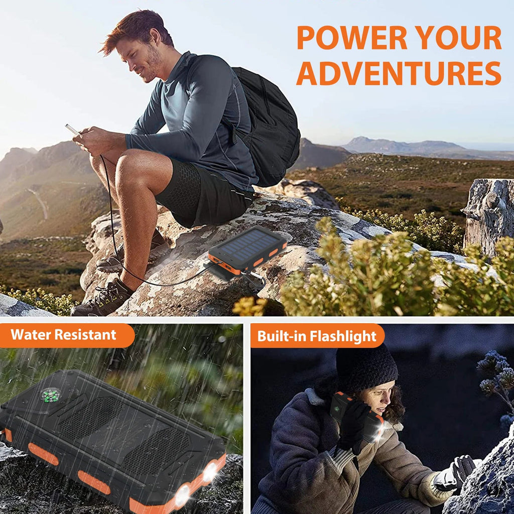 20000mAh Solar Power Bank Portable Solar Charger Waterproof Dual 5V USB Ports 2 LED Light Flashlight For Cell IPhone Outdoor - PrimeNest