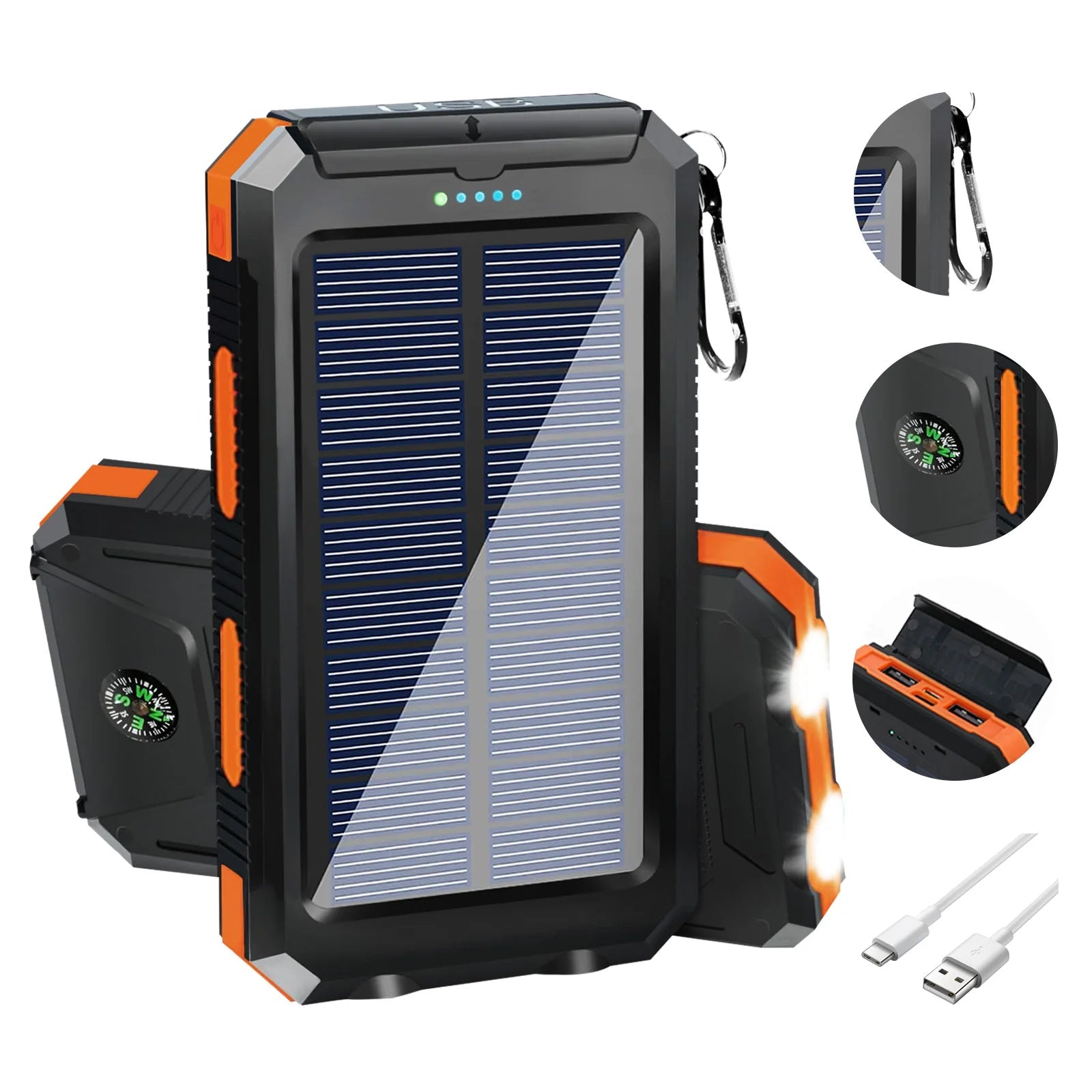 20000mAh Solar Power Bank Portable Solar Charger Waterproof Dual 5V USB Ports 2 LED Light Flashlight For Cell IPhone Outdoor - PrimeNest