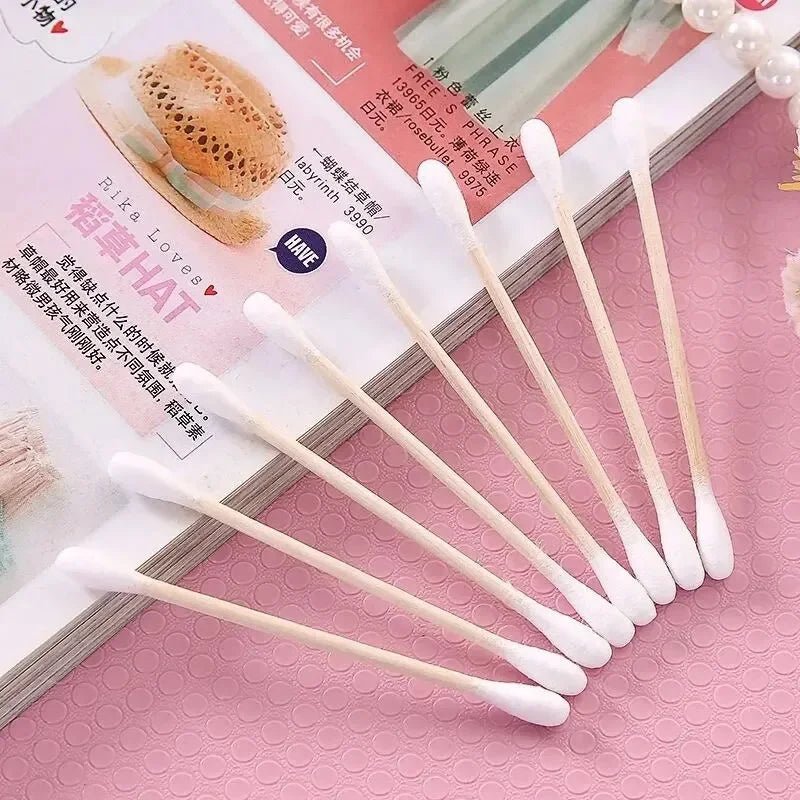 200/500 Double Round Headed Cotton Swabs Headed Cotton Swabs Bamboo Sticks Nose Ears Personal Care - PrimeNest