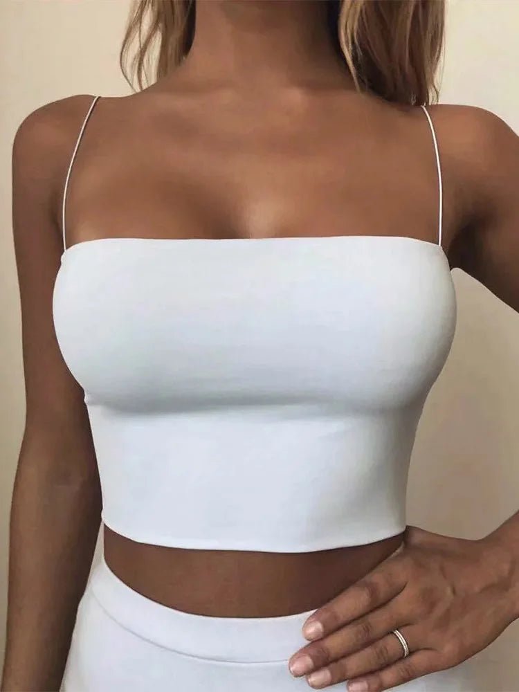 2022 Summer Women's Crop Top Sexy Elastic Cotton Camis sleeveless Short Tank Top Bar - PrimeNest