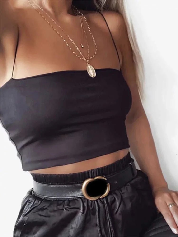 2022 Summer Women's Crop Top Sexy Elastic Cotton Camis sleeveless Short Tank Top Bar - PrimeNest